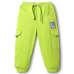 Babyhug Cotton Looper Knit Full Length Lounge Pant with Patch - Neon Green
