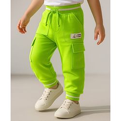 Babyhug Cotton Looper Knit Full Length Solid Lounge Pant With Cargo Pockets - Lime Green