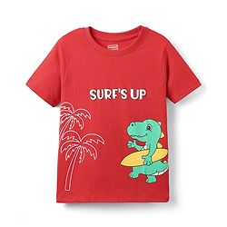 Babyhug Cotton Knit Half Sleeves T-Shirt with Beach Theme Print - Red