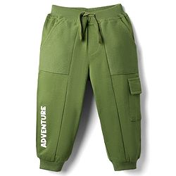 Babyhug Cotton Looper Knit Full Length Cut & Sew Lounge Pant with Text Print - Green