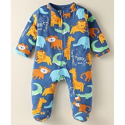Babyhug Cotton Knit Full Sleeves Night Suit Crocodile Printed - Navy Blue
