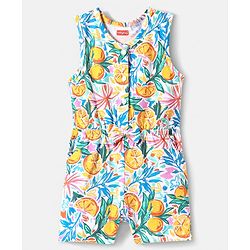 Babyhug Cotton Knit Sleeveless Striped T-Shirt Floral Print - Multicolor