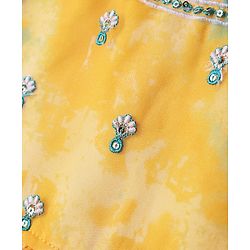Babyhug Woven Puffed Sleeves Organza Ethnic Dress with Floral Embroidery - Yellow