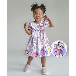 Babyhug Single Jersey Knit  Half Puffed Sleeves Floral Printed Jumpsuit with Bow Applique - Navy Blue main image 1