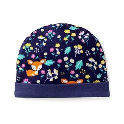 Babyhug Interlock Knit 100% Cotton Floral Printed Cap Navy - Diameter 11cm