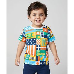 Babyhug Cotton Knit Full Sleeves Sweatshirt With Text Graphics - Blue main image 0