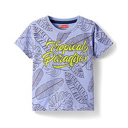 Babyhug Cotton Knit Half Sleeves T-Shirt With Tropical Paradise Text Print - Light Blue