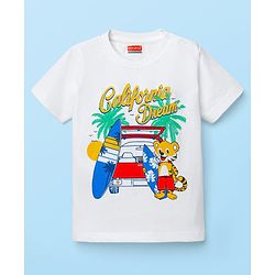 Babyhug Cotton Knit Half Sleeves T-shirt With California Dream Text Print - White