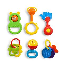 Babyhug Baby Rattle With Teethers For Newborn Babies,Non-Toxic Plastic PacK of 6- Multicolor
