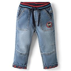 Babyhug Denim Full Length Jeans With Stretch & Player Patch - Blue