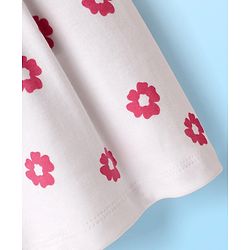 Babyhug Cotton Woven Peter Pan Collar Front Open Half Sleeves Frock & Bloomer With Floral Print - White