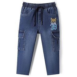 Babyhug Denim Full Length with Stretch Washed Distressed Jeans - Blue main image 1