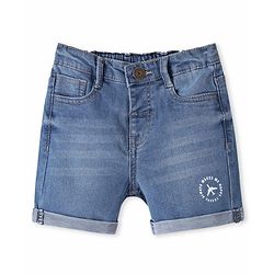 Babyhug Mid Thigh Length Denim Shorts with Floral Embroidery - Navy Blue main image 1
