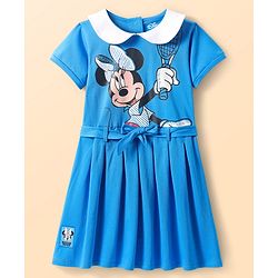 Babyhug Disney Cotton Knit Half Sleeves Dress with Minnie Mouse Graphics & Collar Detailing - Blue main image 1