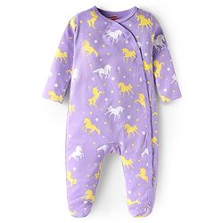 Babyhug Cotton Knit Full Sleeves Front Open Space Theme Printed & Striped Footed Sleep Suits Pack of 3 - Multi Colour