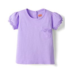 Babyhug Cotton Knit Half Sleeves T-Shirt with Floral Embroidery - Lavender