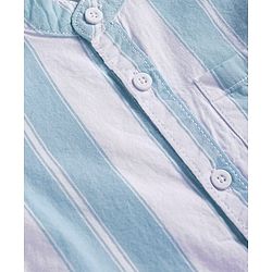 Babyhug Cotton Woven Half Sleeves Mandarin Collar Stripe Shirt - Mint