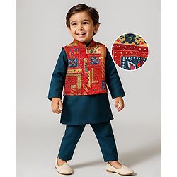 Babyhug 100% Cotton Woven Full Sleeves Kurta With Dhoti Floral Print - Mustard main image 0