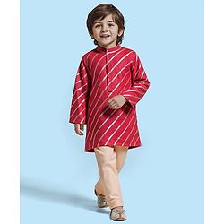 Babyhug Woven Full Sleeves Kurta Pyjama Set with Stripes - Red