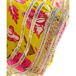 Babyhug Cotton Woven Three Fourth Sleeves Kurta & Gharara Set & Dupatta with Floral Print & Lace Detailing - Yellow & Pink