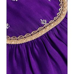 Babyhug Woven Short Sleeves Brocade Pattu Pavada Lehenga Choli & Dupatta Set with Floral Embroidery - Purple & Beige