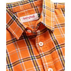 Babyhug Cotton Knit Half Sleeves Checkered Shirt - Orange