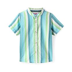 Babyhug Cotton Woven Half Sleeves Striped Shirt With Mandarin Collar - Blue & Green