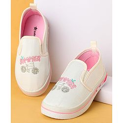 Cute Walk by Babyhug Slip On Casual Shoes Cycle Embroidery- White