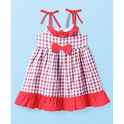 Babyhug Woven Sleeveless Sequined Yoke Mesh Tiered Party Frock with Bow Applique - Blue