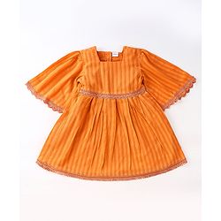 Babyhug Cotton Woven Half Flutter Sleeves Anti Bacterial Frock with ...