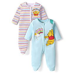 Babyhug Disney Interlock Knit Full Sleeves Footed Sleepsuits With Winnie The Pooh Graphics Pack Of 2 - Light Blue