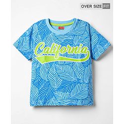 Babyhug Cotton Knit Half Sleeves Oversized T-Shirt with Text Print - Light Blue