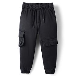 Babyhug Denim Full Length Jogger With Stretch Solid Colour - Dark Blue main image 1