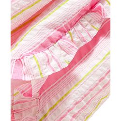 Babyhug Single Jersey Knit Sleeveless Striped Frock with Headband with Frill Detailing - Pink