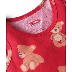 Babyhug 100% Cotton Knit Sleeveless Sando with Bear Print - Red
