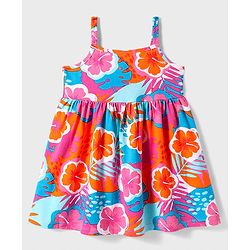 Babyhug Cotton Woven Sleeveless Dress With Floral Print - Multicolor