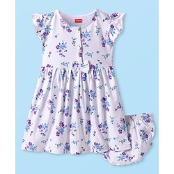 Babyhug Cotton Woven Frill Sleeves Frock With Floral Print & Bloomer - White