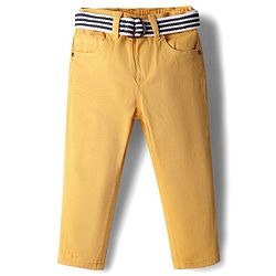 Babyhug Denim Full Length Washed Jeans With Stretch & Belt - Yellow