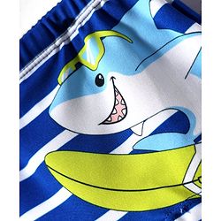 Babyhug Cotton Water Repellant Swimming Trunk With Stripes & Shark Print - Blue