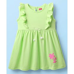 Babyhug Cotton Knit Sleeveless Frock With Tree Print - Light Green