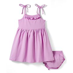 Babyhug Single Jersey Knit Full Sleeves Floral Animal Printed Frock With Bloomer - Purple main image 0