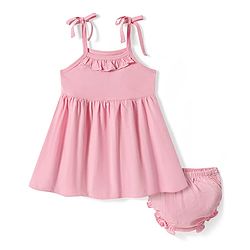 Babyhug 100% Cotton Sleeveless Solid Coloured Frock With Bloomer - Baby Pink