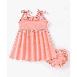 Babyhug Single Jersey Knit Sleeveless Solid Colour Frock With Bloomer - Peach