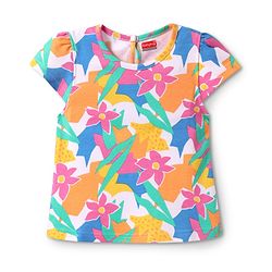 Babyhug Cotton Knit Half Sleeves T-Shirt with Floral Print - White