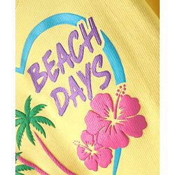Babyhug Cotton Knit Half Sleeves Drop Shoulder T-Shirt with Beach Theme Text Print - Yellow
