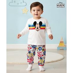Babyhug Disney Single Jersey Knit Full Sleeves Night Suit with Mickey Mouse Graphics - Navy Blue & Green main image 0