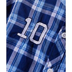 Babyhug Cotton Woven Half Sleeves Shirt With Mandarin Collar & Check - Navy Blue