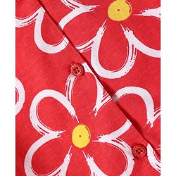 Babyhug Cotton Knit Half Sleeves Peter Pan Collared Co-ords Shorts Night Suit with Floral Print -Red