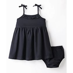 Babyhug Woven Sleeveless Frock With Bloomer Floral Embroidered - Green