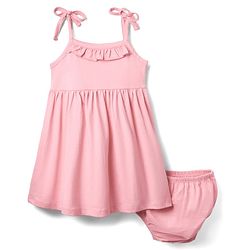 Babyhug Single Jersey Knit Sleeveless Solid Color Frock & Bloomer with Frill Detailing - Pink